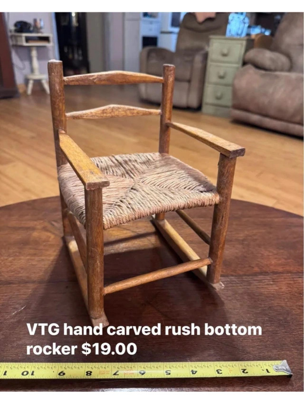 VTG hand carved rush bottom rocker (decorative)